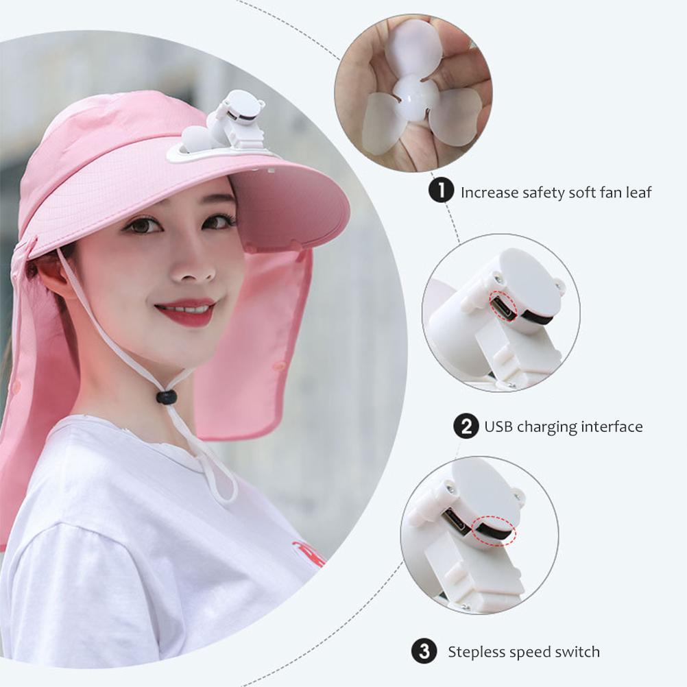Summer Women USB Charging Fan Visor Hat with Face Neck Cover Wrap for Outdoor Camping Traveling