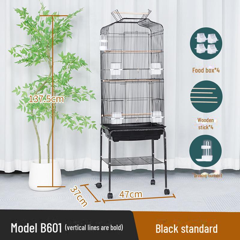 Grande Cage à Oiseaux pour Perroquets et Mynas - Design Phénix Noir