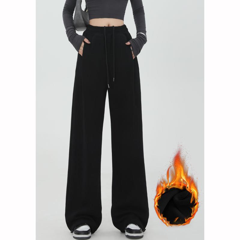 Thickened Lamb Fur Fleece Women's Autumn Winter Casual Trousers Wide Leg Pants Sporty Style Plus Size Long Trousers