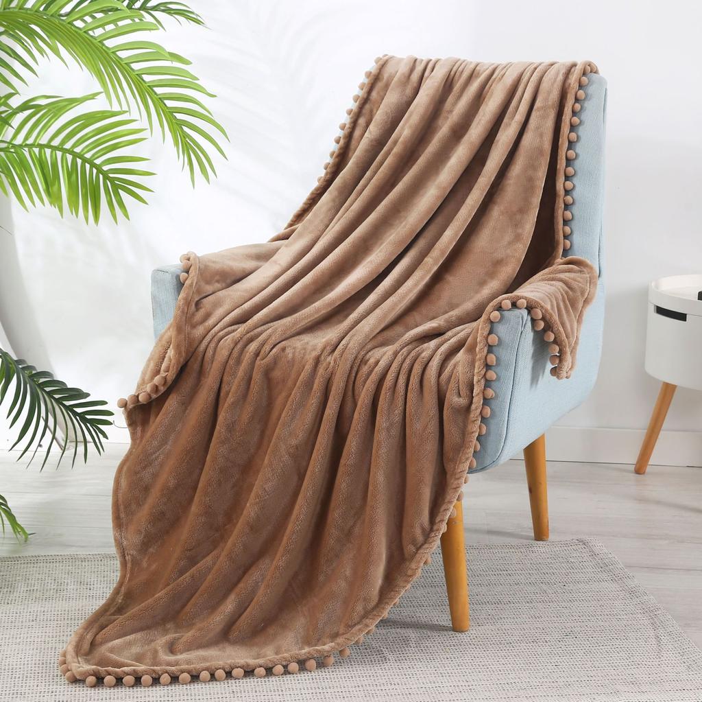 Winter Flannel Tassel Ball Blankets for Beds Warm Lightweight Plush Fleece Sofa Cover Decor European Style Solid Shawl Blanket