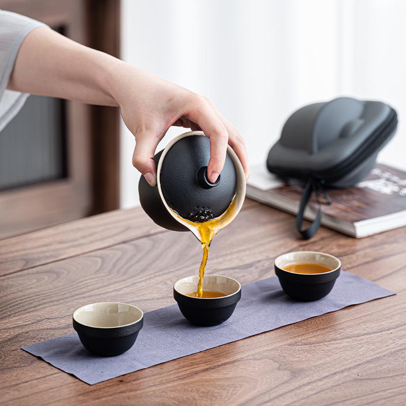 

Business Gifts Travel Tea Set Kuaike Cup One Pot Three Cups Portable Cover Bowl Small Set Outdoor High-end Kung Fu Set