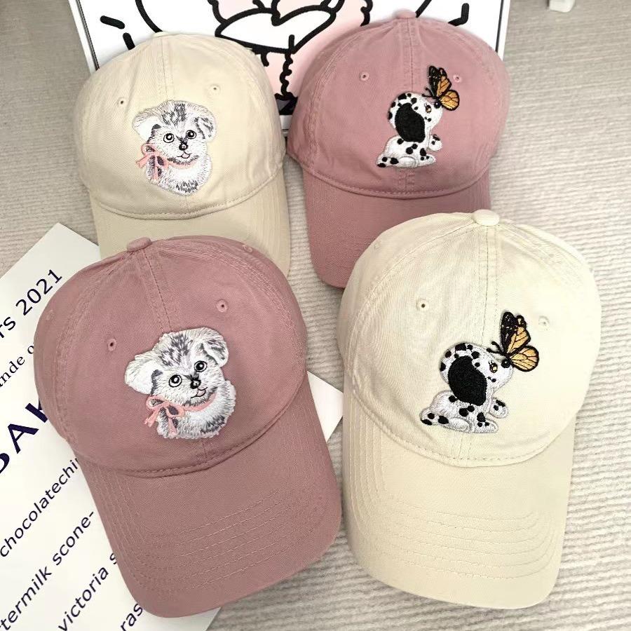 Cute Cartoon Labeled Dog Butterfly Soft Top Baseball Cap Showing Face Sweet Girl Versatile Baseball Cap