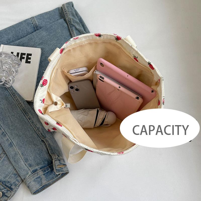Strawberries Corduroy Handbag Sweet Women's Bag Fashionable Versatile Shoulder Bag Beautiful Simple Commuter Women's Tote Shopping Bags