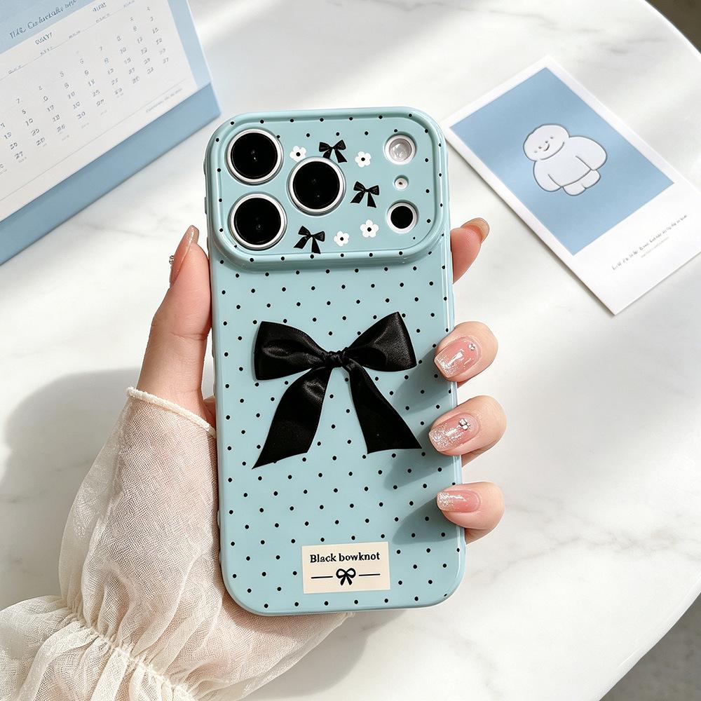 Satin bow is suitable for Apple 17PM mobile phone case 17/16PRO protective case, new female iPhone15 anti-drop.