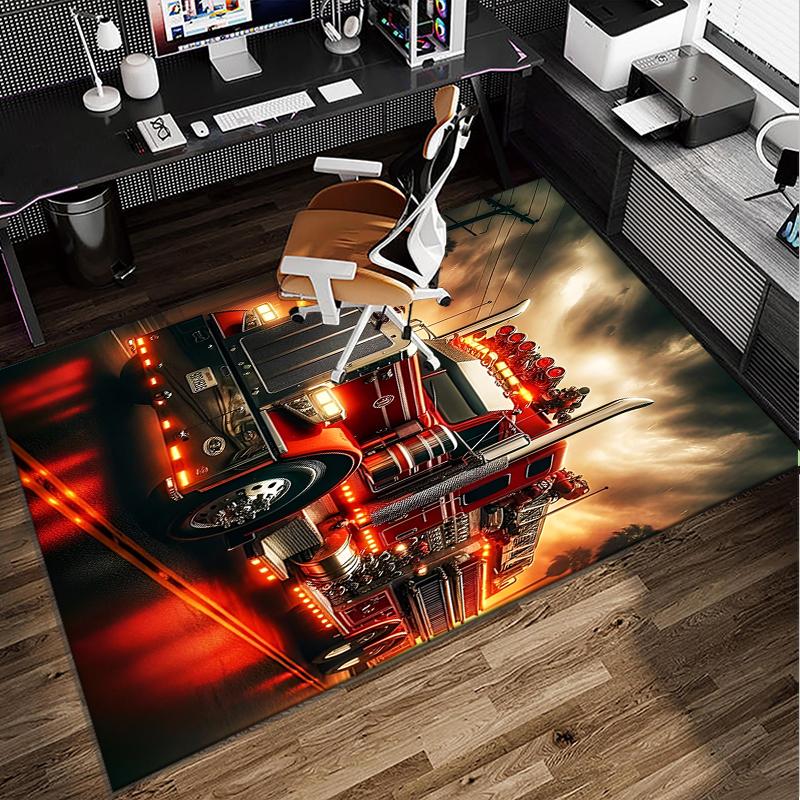 Nighttime Truck Drive Office Rug Chair Mat, Game Carpet, Suitable for Front Door, Bedroom, Living Room, Desk, Holiday Gift