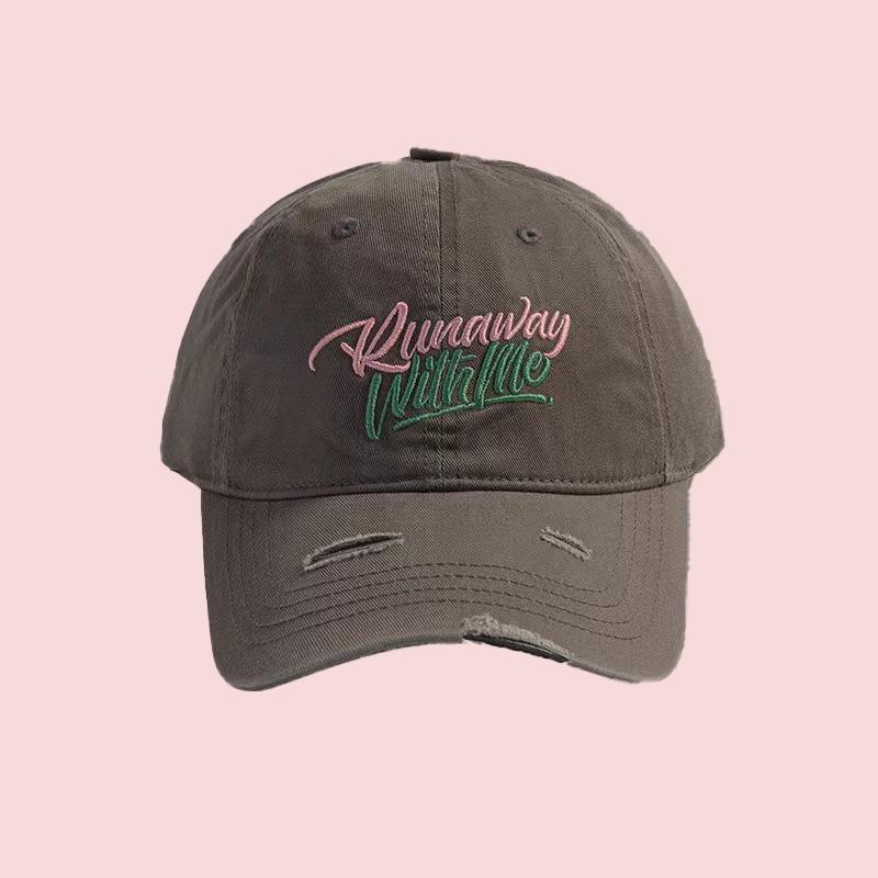 Deep Top Big Head Circumference Baseball Cap Showing Small Face  Ripped Letter Embroidered Baseball Cap Man