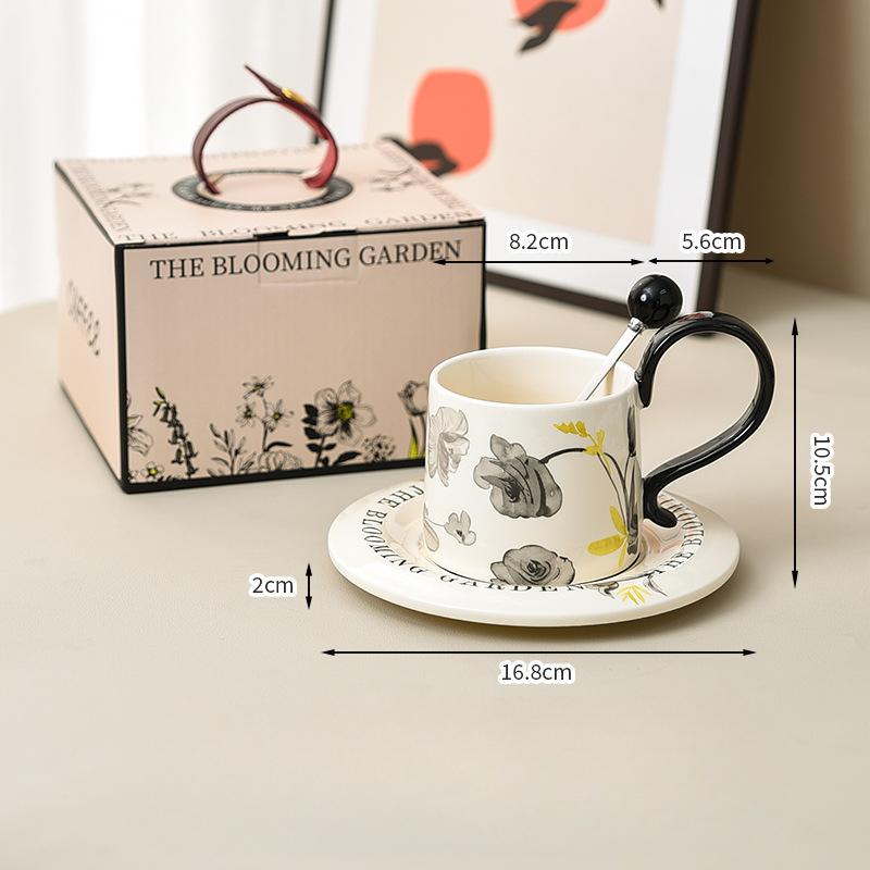 High ear Coffee Cup Saucer Set Gift Box for Women's High quality Ceramic High end Light Luxury Exquisite Afternoon Tea Cup with Spoon