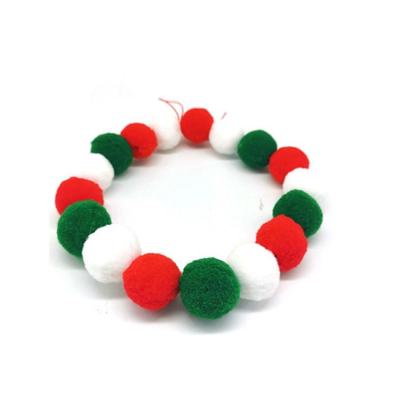 Christmas Cute Dog Cat Plush Ball Necklace Soft Elasticity Collar Pet Neck Accessories Pompom Ball Necklace Gift for Puppy Kitty