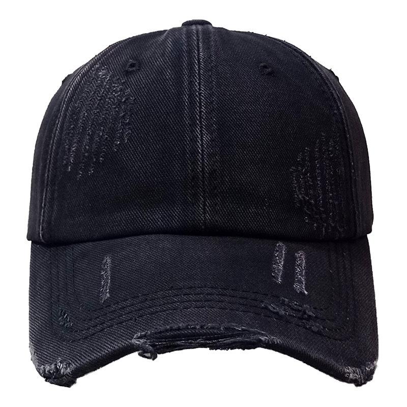Retro Old Ripped Black Baseball Hat Men and Women Spring and Summer Trend Street Personality Soft Top Baseball Cap Versatile