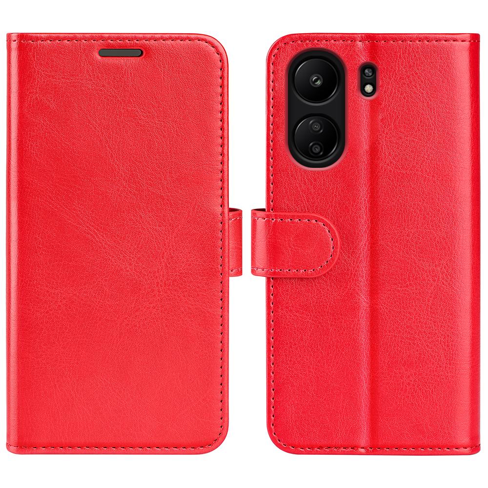 

For Xiaomi Redmi 13C 4G/Poco C65 4G Case Crazy Horse Texture Flip Stand Wallet Phone Cover Red