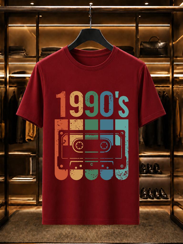 2026 New 100 Cotton Tshirt Vintage Rainbow 1990s Cassette Tape Distressed Print Retro Casual Short Sleeve