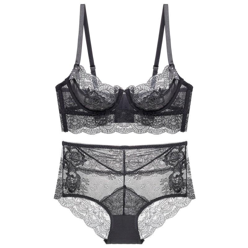 French Style Sexy Lace Bra Set Women Unlined Minimizer Bust Plus Size