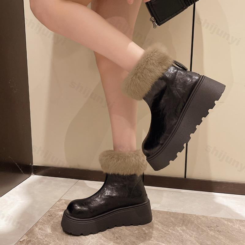 Retro Casual Hairy Thick Soled Snow Boots for Women Winter   Warm Comfortable Fashion Versatile Plush Chunky Cotton Boots