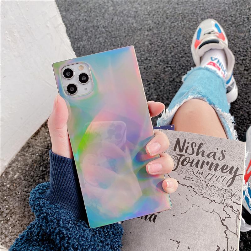 Simple Laser Square Phone Case For Iphone 13 Pro Max 12 11 Pro Max 7 8 Plus X Xr Xs Max Se 2020 Soft Silicone Case Back Cover