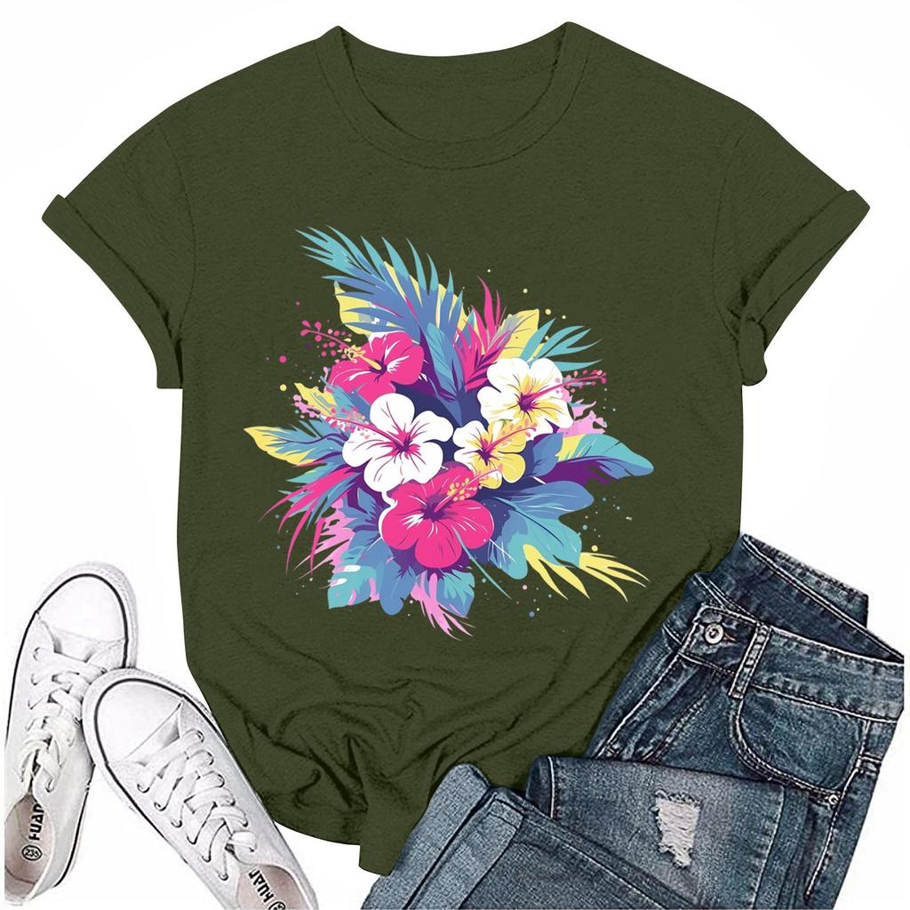 Damenmode Lässig Bedrucktes Rundhals Kurzarm T-Shirt Top T-Shirt Oberteil