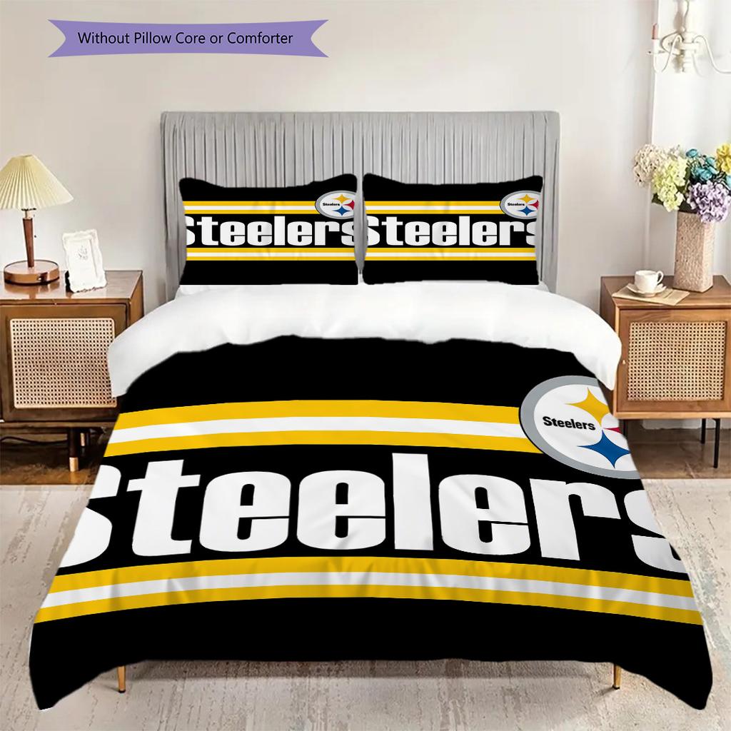 Set Copripiumino Trapuntato con Fantasia Pittsburgh Steelers Federa Decorazione per la Casa Regalo di Compleanno (1 * copripiumino + 2 * federa, senza nucleo)