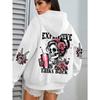 Felpa con cappuccio casual larga da donna, top stampato street fashion
