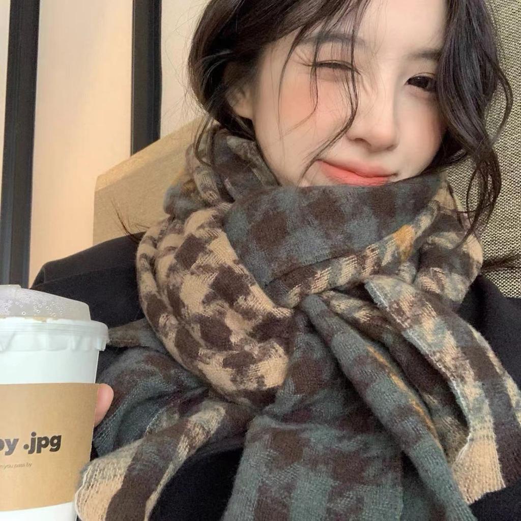 Winter Contrast Plaid Scarf Couple Plaid Shawl Versatile Temperament Warm Houndstooth Scarf Women Versatile Korean Style
