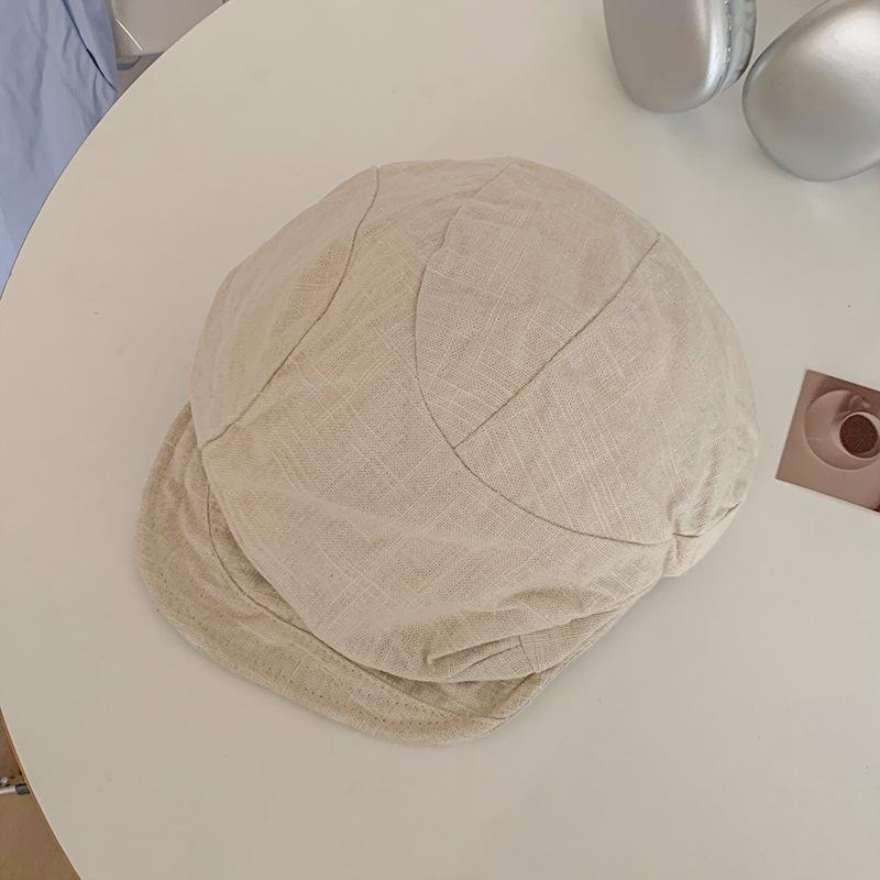 Японский хлопково-льняной плиссированный берет-облачко Детская весенне-летняя кепка с козырьком, открывающая лицо, Маленькая кепка газетчика Восьмиугольная кепка художника M（56-58cm）