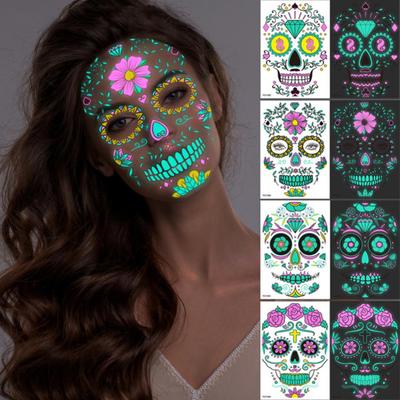 2 uds tatuaje facial luminoso tatuajes temporales de Halloween pegatinas creativas Festival fantasma mascarada decoraciones de maquillaje para fiesta