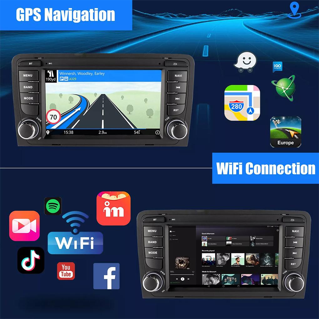 Black Bluetooth Android Auto ID3tag And RDS Satellite Radio Android Radio Sat Nav Compatible WMA