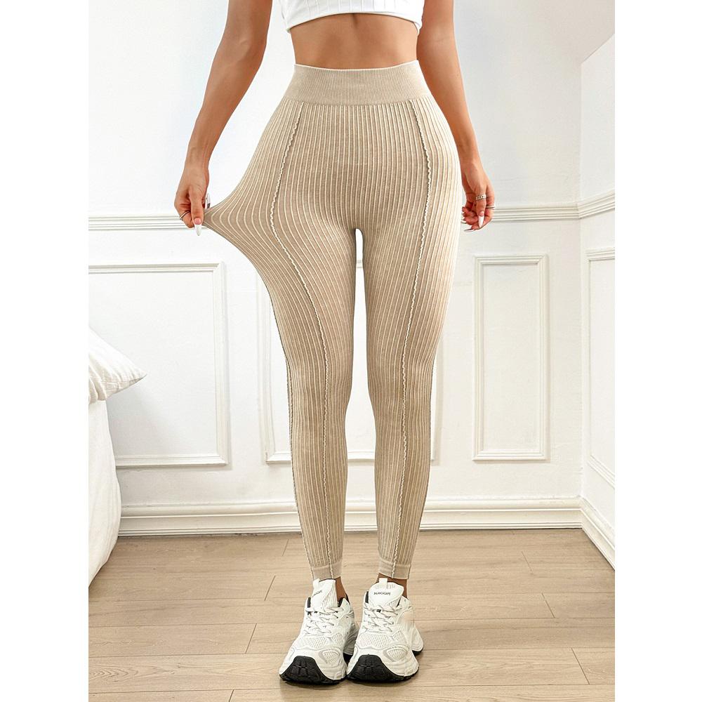 Women Seamless Gym High Waist Yoga Leggings Booty Lifting Outdoor Sports Tight Solid Striped Fitness Pants Exercise Yoga Pants