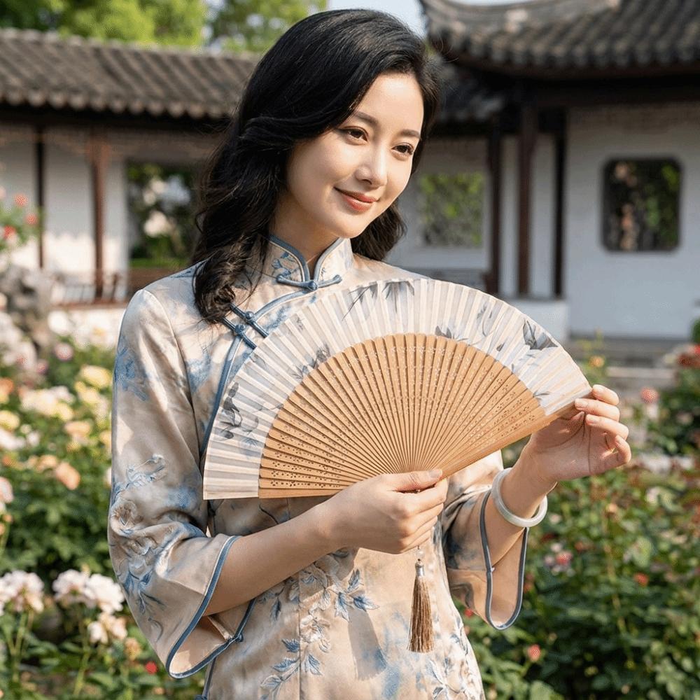 with Tassel Chinese Style Fan Antique Dance Fan Exquisite Folding Hand Fan Traditional Events