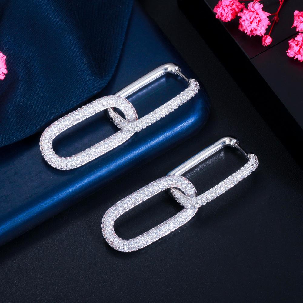 Popular Geometric Lock Small Earrings Colored Zircon Vintage Buckle Copper Plated 18K Gold Micro-Inlaid Zircon Earrings