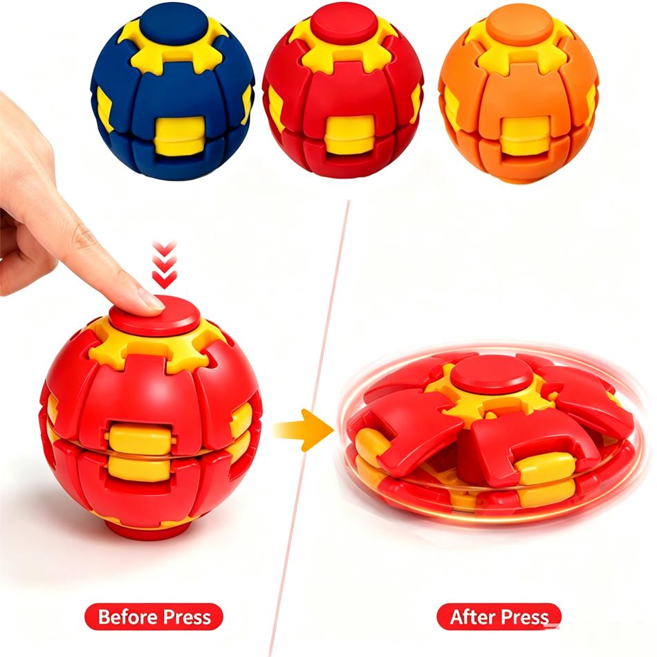 כדורית הרפיה 3D צבעונית להקלה על מתח, לחיצה, סיבוב, משחק כפול, ג'ירוסקופ לקצה האצבע, צעצוע מרגיע נייד, מתנות