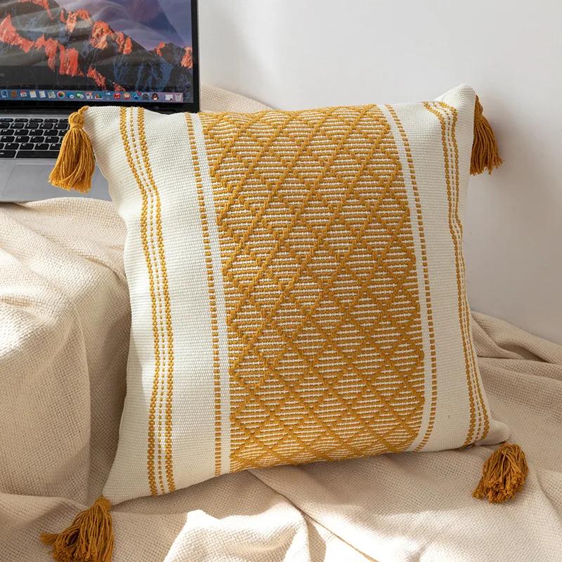 45*45cm Bohemian Tassel Cotton Thread Woven Throw Pillows Covers Living Room Decor Pillowcase Sofa Office Chair Cushion Cover