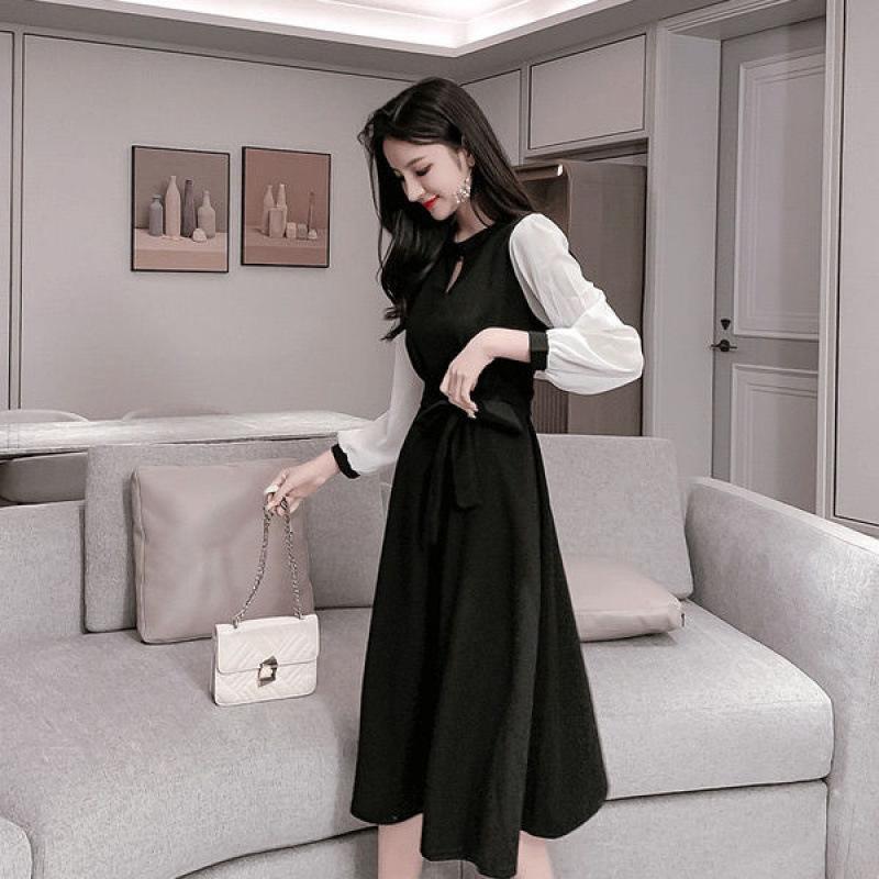 Light Mature Long-sleeved Dress Spring and Autumn New Thin Waist Korean Version Temperament Dress