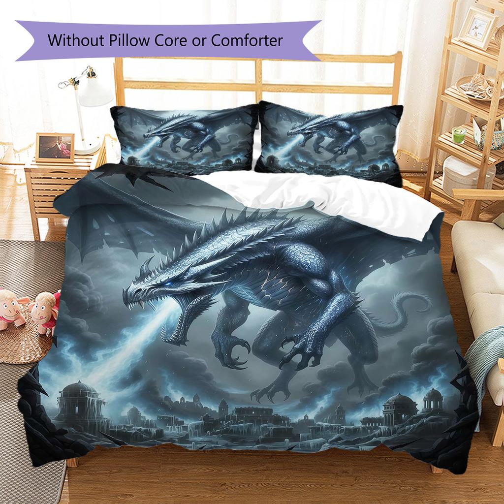 Theevildragon Pattern Bedding Quilt Set Quilt Cover Pillowcase Home Decoration Birthday Gift (1 * duvet cover + 2 * pillowcase, without core)