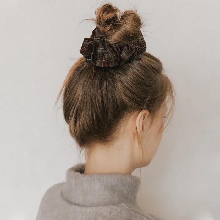 Vintage Check Plaid Scrunch - Wine Brown