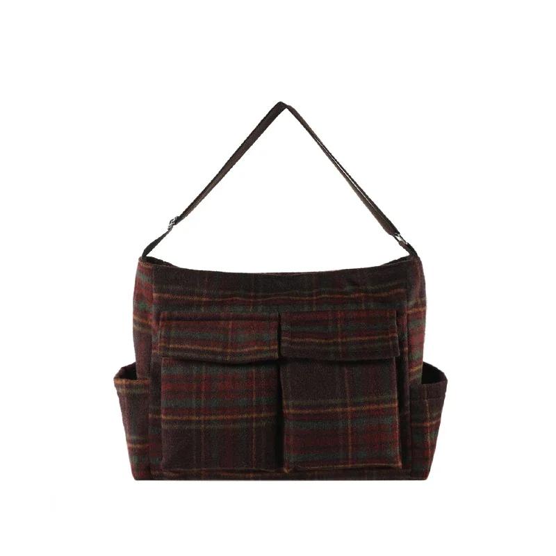 Women's Checkered Wool Shoulder Bag Colorful Large Capacity Casual Bag Fashion  Bags