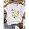Floral Print T-shirt Casual Short Sleeved Round Neck T-shirt Fashionable Retro Spring Women's White Fashionable Top