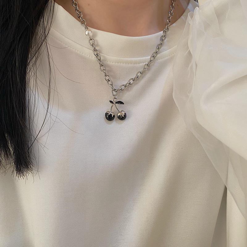 Trendy 2024 Cool Cherry Pendant Necklace for Women: Hip Hop Clavicle Chain