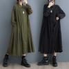 Women's Turn Down Collar Long Sleeve Loose Fit Pleated Midi Shirt Dress Casual