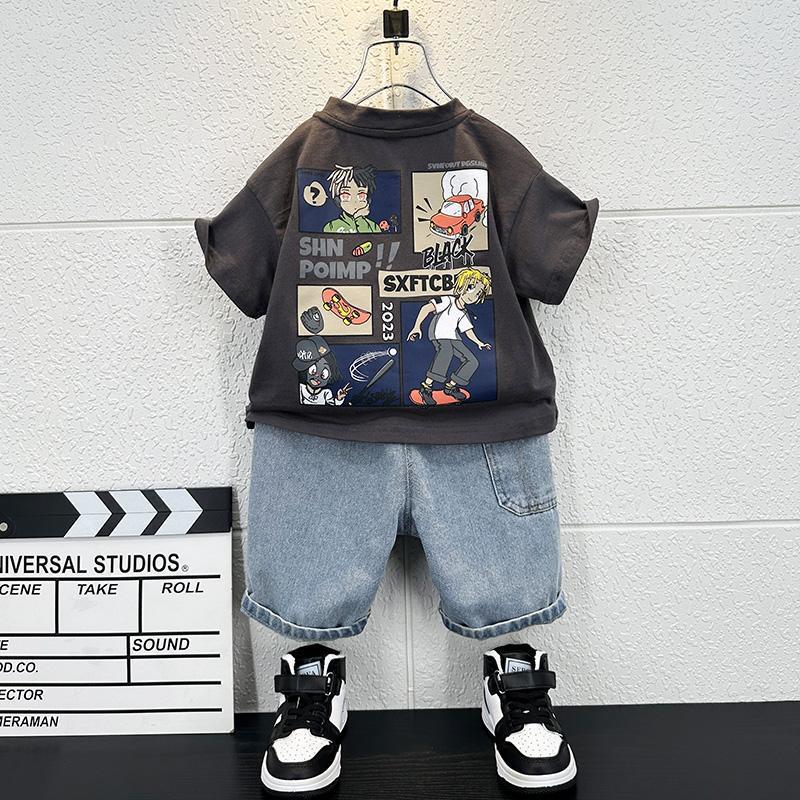 Boys' Summer Clothes Short Sleeved Set Babies' Summer Clothes Children's Cool and Handsome Two-piece Set Trendy