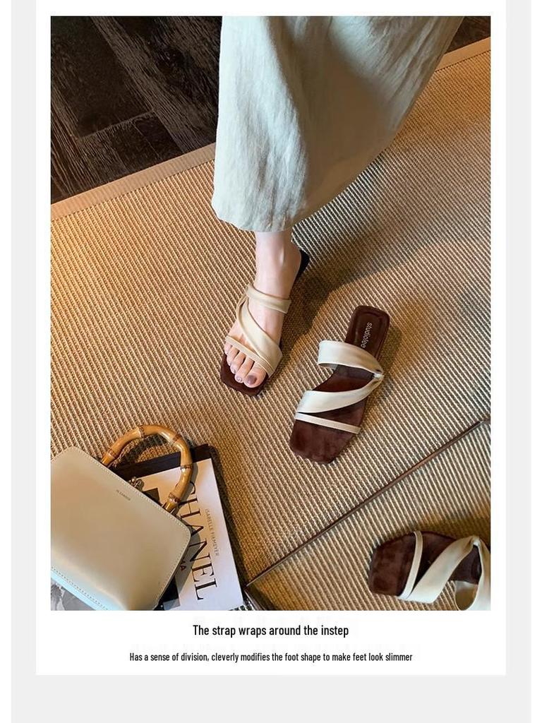 Sandály na klínku Grape Mom Style 5,5 cm s hranatou špičkou peep toe a jedním páskem pro ženy