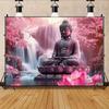 2D Buddha Meditation Backdrop, Pink Lotus & Cherry Blossom Nature Background