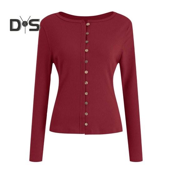 Женские трикотажные топы с круглым вырезом и длинным рукавом — фото 15