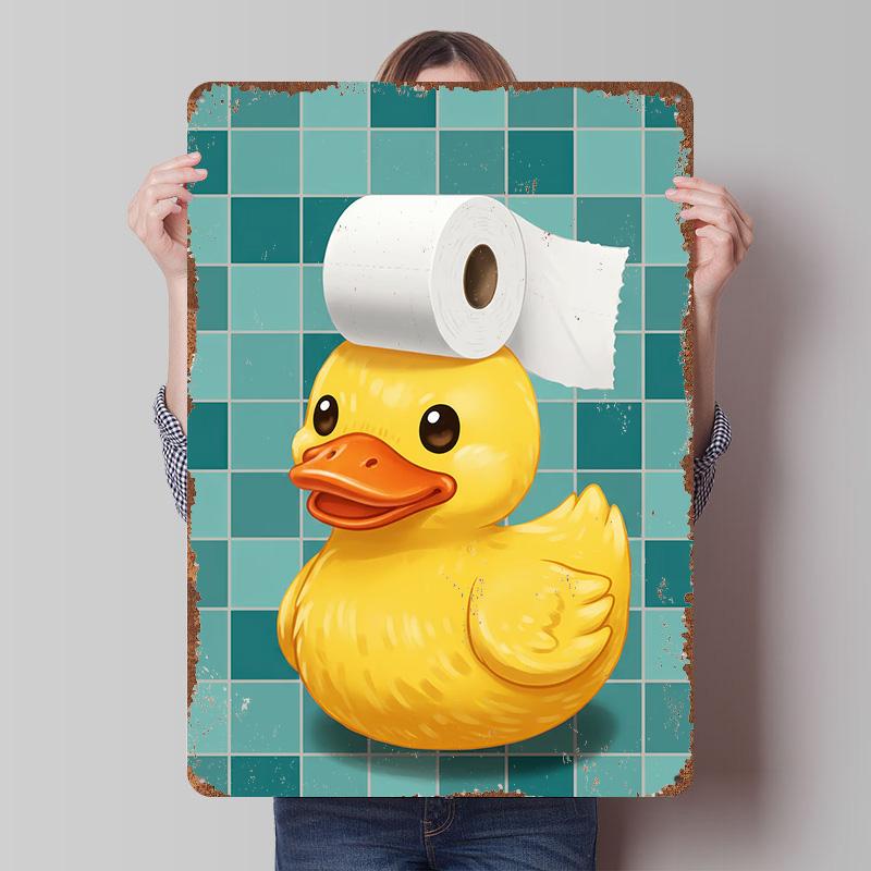 Duck With Toilet Paper Hat Printed Poster Customized Retro Wall Art Vintage Metal Tin Signs for Home Room Decoration Gaming Cozy