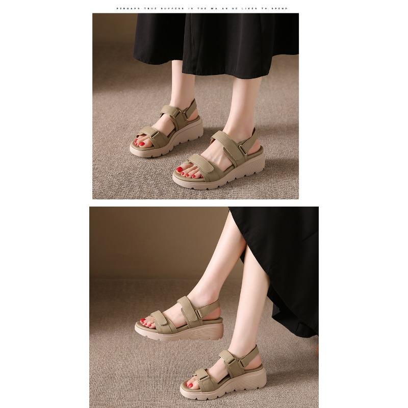 2025 Summer New Thick Bottom Slope Heel Sandals Lightweight Non-slip Comfortable Casual Sports Velcro Roman Shoes