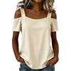Women Off Shoulder Short Sleeve Top Casual Loose Fit Shirt Summer Cold Shoulder Blouse for Daily Wear