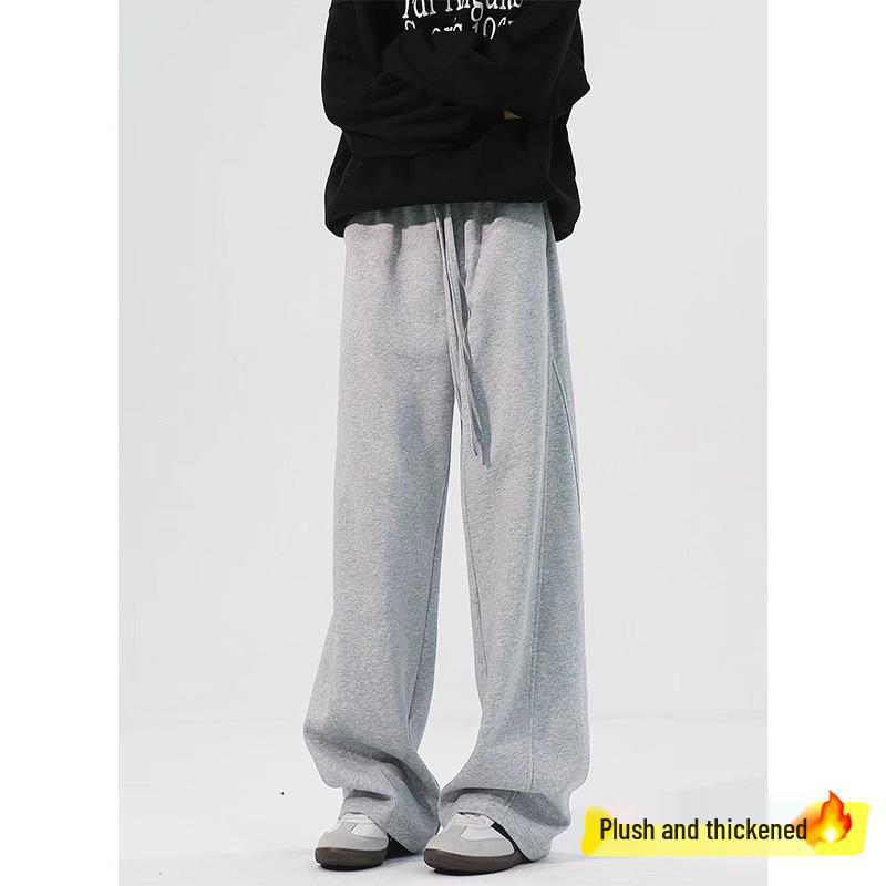 Men's Cleanfit Wide-Leg Fleece Sweatpants - Autumn/Winter Straight-Leg Casual Sports Pants