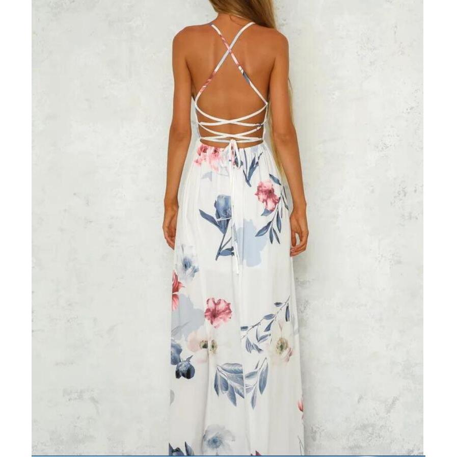 Bohemia Summer Women Sexy Slim High-waist Split Big Swing Long Dress