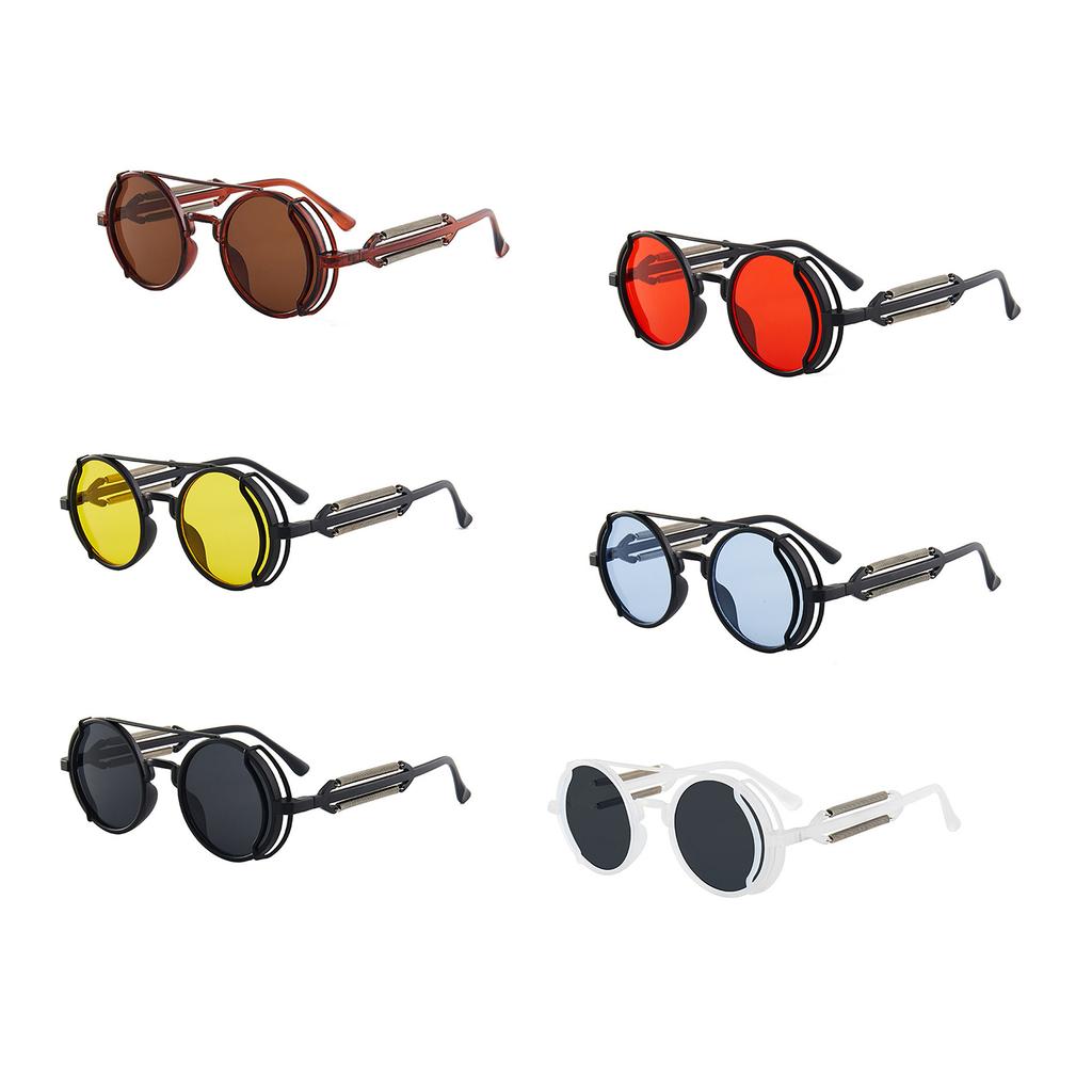 Vintage Punk Round Circle Sunglasses Colored Lenses Glasses Men Women Retro Plastic Frame Polarized Sunglasses Eyewear