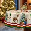 Christmas Themed Round Tablecloth Waterproof Washable, Snowman Reindeer Gift Tree Print, Indoor And Outdoor Decorative Tablecloth