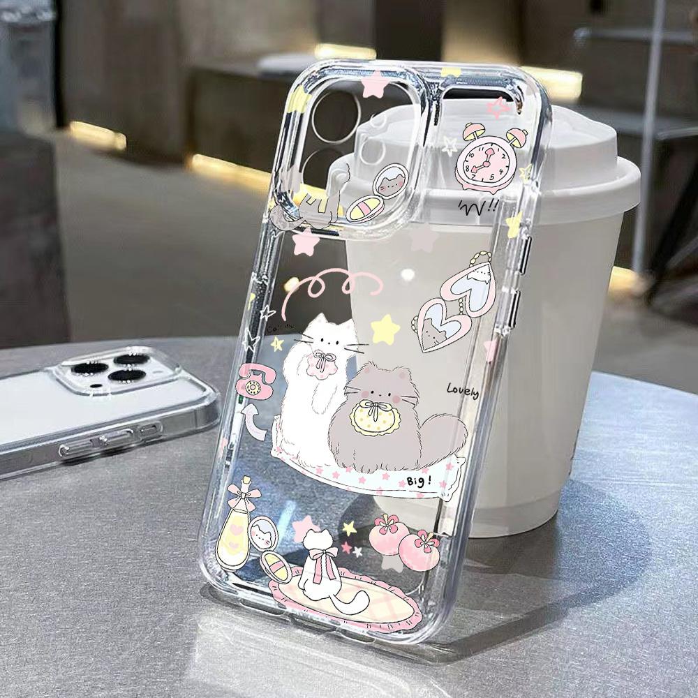 Cute Cartoon Cat Phone Case For IPhone 17 Pro Max Case IPhone 15 16 13 14 11 12 Pro Max 17Air 16e 15 Plus Case Soft Clear Cover