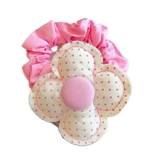 Hair Tie Dot Plaid Print Handcrafted Bow Flower Design Hair Rope Soft Fabric High Elasticity Pastoral Style Hair Band Hair Accessory